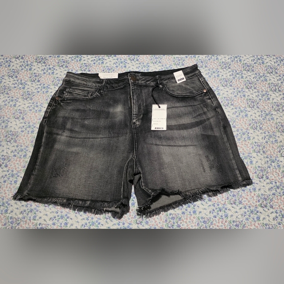 NWT Judy Blue Black Stretch Denim Frayed Hem Shorts Size 2X - Picture 1 of 6
